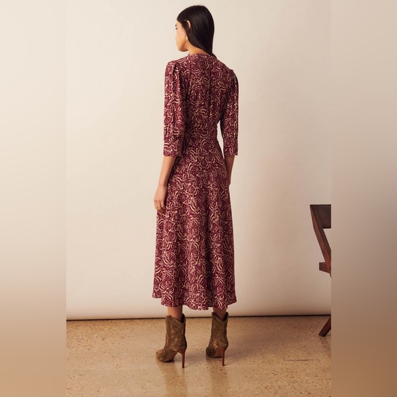 BA&SH Loa Midi dress in purple ivory print women’s size US 8 INT L - Picture 3 of 11